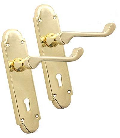 Infinity Decor Polished Brass Victorian Scroll Lever on Keyhole Half Round Backplate Pull Door Handles Set 170 x 40mm – Ideal for Interior and Exterior Use