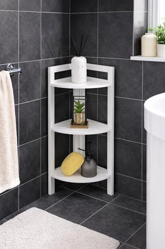 Dylex White Corner Shelf Stand 3 Tier Organisers Rack Bathroom Storage Shelves Display Unit