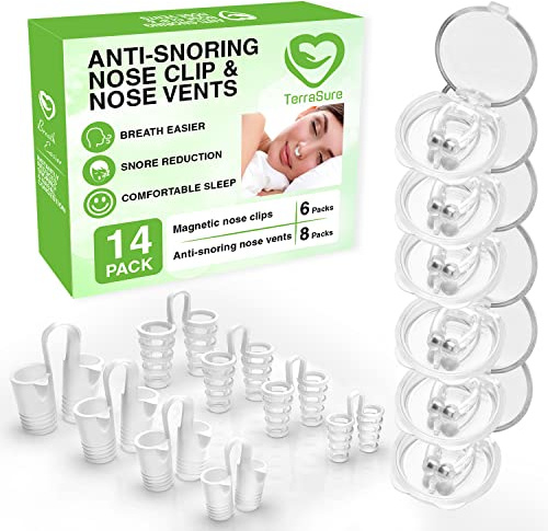 Dispositivos antironquidos extrafuertes – Solución de ronquidos, 6 tapones magnéticos de silicona y 8 dilatadores nasales de silicona premium para alivio de nariz, mejora el sueño nocturno (juego de