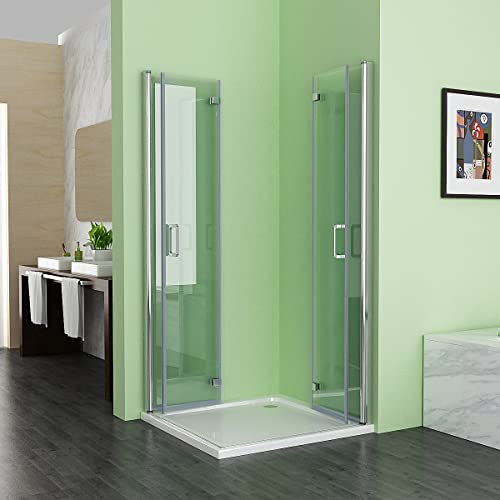 Duschkabine 120x80 cm Eckeinstieg Falttür Duschabtrennung mit Doppel faltbar Duschtür, NANO Glas Duschwand, Drehfalttür komplett dusche Höhe 195cm