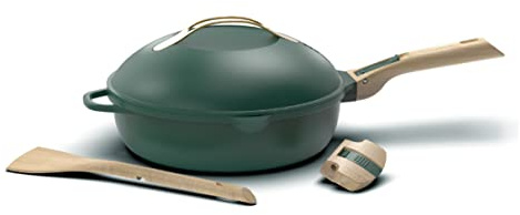 COOKUT - The fabulous 8-in-1 pan - One utensil replaces pan, pot, sauté pan, casserole - with 2 removable handles, steam/frying basket, wooden spatula - CANOPEE