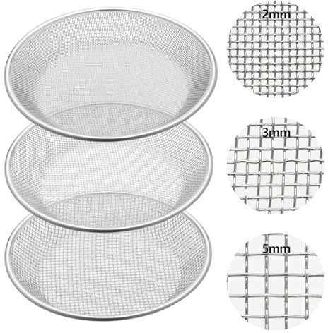 Yaomiao 3 Pack Stainless Steel Sand Sifter Garden Soil Sifter for Rocks Compost Sieve Garden Potting Lawn Soil Sieve for 5 Gallon Bucket, 0.08/0.12/0.2 Inch Mesh Screen