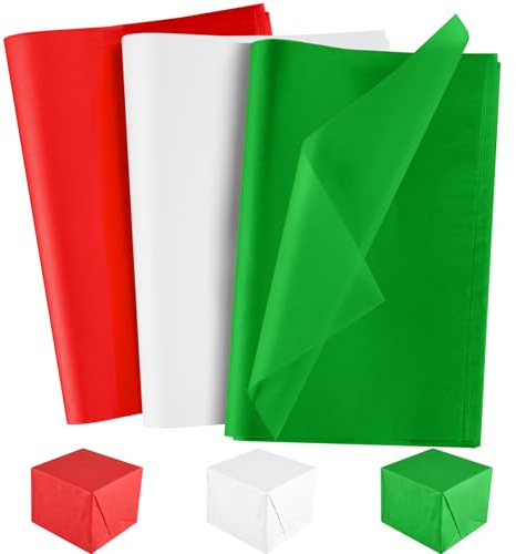 NEBURORA 72 Sheets Christmas Tissue Paper Assortment 50 x 35 cm Red, Green, White Gift Wrapping Tissue Paper for Crafts, Bags and Party Decorations
