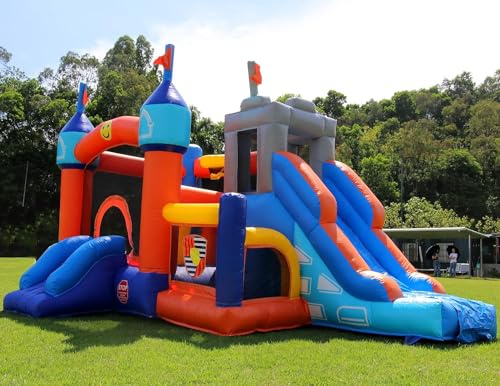 16x12FT Commercial Grade Bounce House Castle Inflatable, (Heavy Duty PVC), (1100w Blower)- 2 Slide, Ball Pit, Basketball Hoop, Obstacle-Bouncy House for Big Kid 5-12, Outdoor Party Toy Pool Backyard
