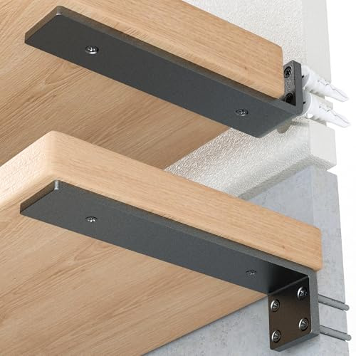 HOZE Heavy Duty Shelf Brackets 4-Inch, 6 Pack, Modern Black Matte Finish, 1/5 Thick Steel, Metal L Brackets, Easy-to-Install, Strong Support for Shelves, Versatile & Stylish (4 Inch - 6 Pack)
