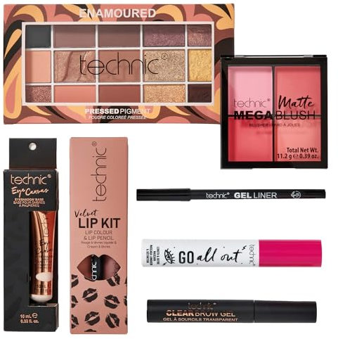Technic Enamoured Full Face Cosmetic 8 Piece Gift Set - Full Size Products for Eyes, Face & Lips - Perfect for Makeup Lovers - Vegan & Cruelty Free