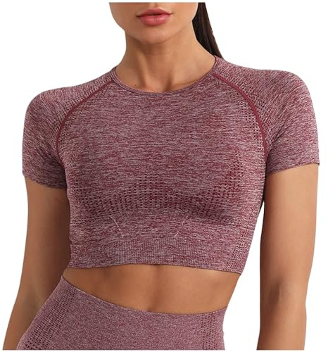 Crop Top deportivo para mujer, camiseta deportiva para correr, yoga, verano, manga corta, ligera, para gimnasio, entrenamiento, espalda cruzada, camiseta transpirable de secado rápido