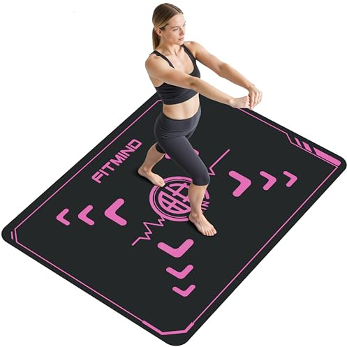 FITMIND Professional PU Rubber Exercise Mat for Home Gym Workout, 150cm*110cm*4mm Thick, Non-Slip Exercise Mat, High-Density, Shoe-Friendly, Shock Absorption, for Cardio, Jump Rope, Fitness, Aerobic
