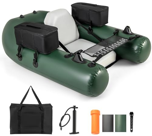 COSTWAY Belly Boat da Pesca, Gommone Gonfiabile da Pesca con 2 Porta Canne, Pompa, Borsa di Trasporto e Kit di Riparazione, Barca da Mare con Compatibile con Motore Fuoribordo, capacità 100kg