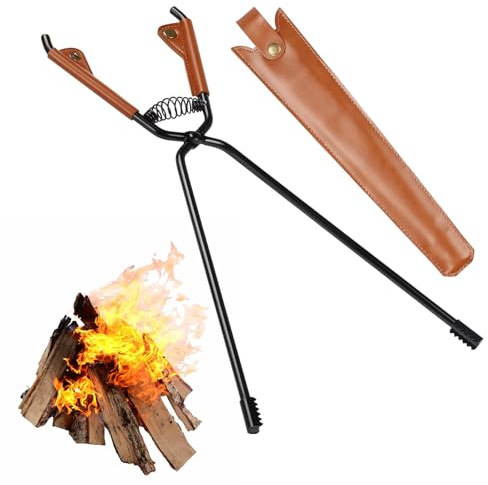 Les-Theresa Pinza per Camino, Pinze per Caminetti Pinze per Legna da Ardere, 4 X 55 Cm con Custodia in Pelle, Accessori per Caminetti, Ideale per Camino Interno, Fornello da Campeggio e Campeggio