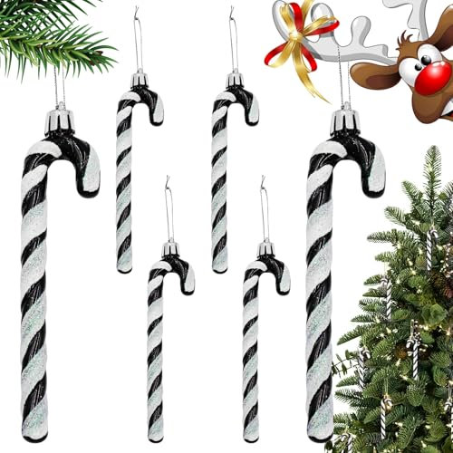 6 Pezzi Bastoncini di Zucchero Natalizi Nero, FUKPO Bastoncini di Zucchero per Albero di Natale, Candy Cane Decorazioni Natalizie Addobbi Natalizi