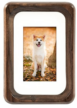 TEYCLZORE 3 inch Wooden Small Photo Frame, Tabletop Cute Mini Picture Frame with Mat for Displays 3x5cm Photos, 2x3 inch Natural Walnut Wood Photo Picture Frame, for Vertical or Horizontal Display