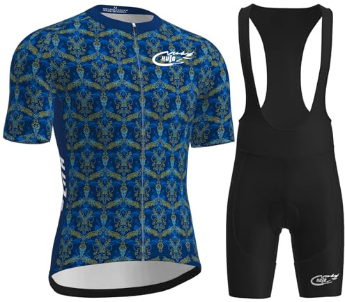 HULG Tuta Ciclismo Uomo,completo Uomo Manica Corta,completi Ciclismo Squadre,Tuta Da Triathlon Imbottita 9D, Traspirante E Ad Asciugatura Rapida, Ideale Per Allenamenti Di Ciclismo (Color-01-B,L)