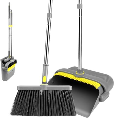 TOSAVGA Recogedor Plegable, Escoba y Recogedor de Mango Largo, Escoba Plegable con Giratorio de 180 Grados Cabeza, para Interior, Cocina