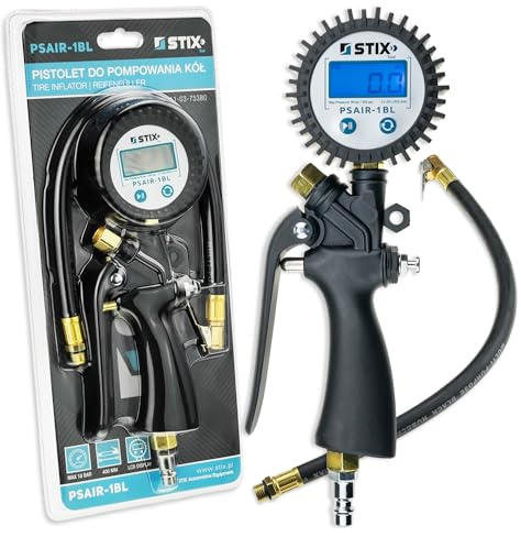 Pistola elettronica per gonfiaggio pneumatici PSAIR-1BL con display LCD, 0–18 bar, incl. attacco rapido, misuratore professionale di pressione per auto e officina