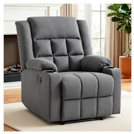 INMOZATA Velvet Recliner Armchair with Adjustable Leg Rest and Reclining Functions Overstuffed Reclining Chairs Manual Recliner Chair for Home Living Room Theater Reading Resting(Grey)