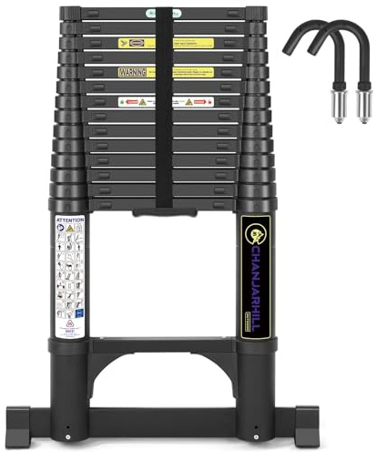 Échelle télescopique en Aluminium de 5,05 m avec Crochet Échelle Pliante avec stabilisateur Antidérapante