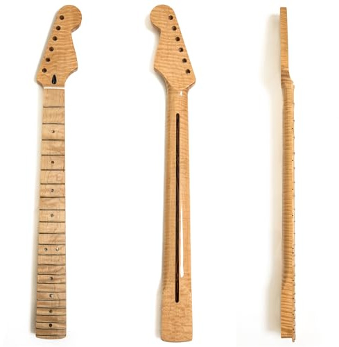 Premium lönn gitarrhals för Fender ST-stil kanadensisk lönn tiger-randig hals – 22 Fret Bolt-On C-formad hals Medium jumbo band, 35,5 cm radie, tigermönster greppbräda i lönn (naturlig tiger)