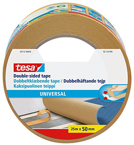 tesa UK 56172-00004-11 Strong Double Sided Adhesive Tape for Fixing Carpets, 25 m x 50 mm