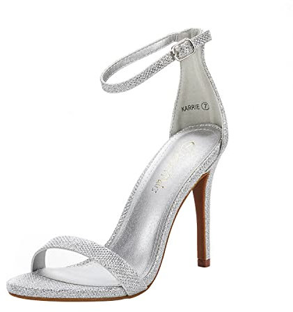 DREAM PAIRS Women's Stiletto Ankle Strap High Heels Sandals Party Shoes Karrie,Size 5.5,Silver/Glitter,Karrie