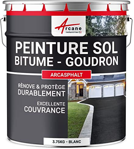 ARCANE INDUSTRIES Peinture, Bitume, Goudron, Asphalte, Macadam, béton, enrobé: Arcasphalt - 3.75 kg (Jusqu a 7.5 m² en 2 Couches) Blanc