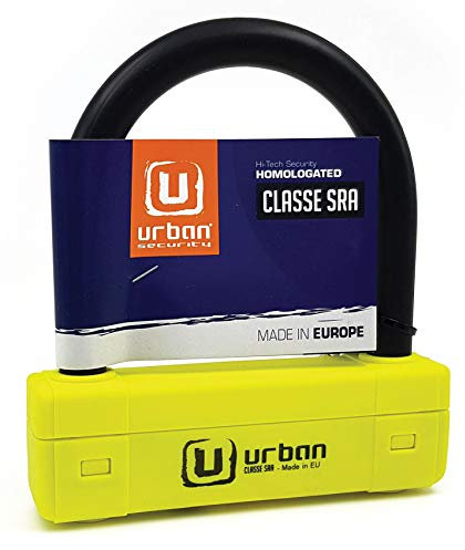 URBAN UR120125 Lucchetto a U per Moto Massima Sicurezza Omologato SRA, Arco ø18 Acciaio Temprato Doppio Blocco, Più Visibile, Antifurto a U lock 120x125mm Più Versatile per Blocco Pneumatico Moto