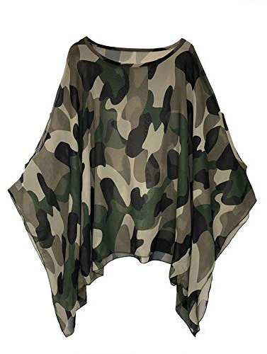 Max Hsuan Womens Ladies Baggy Oversize Plus Size Batwing Tunic Top Blouse Floral Chiffon Kaftan Camo