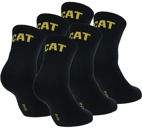 Caterpillar Quarter Socks 6 Pares Calcetines Trabajo Hombres, Altura Sobre Tobillo, Reforzados Puntera Talón, Algodón (Negro, 39-42)