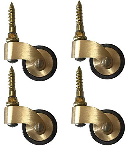 Laiton Massif Roulettes de Meubles,Roues pivotantes en Caoutchouc de Style Ancien,Diamètre de Roue 25mm,Capacité de Charge 150kg,avec Tige Filetée,Convient aux Pieds de Piano,Canapés,Tables,4 Pièces