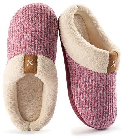 ULTRAIDEAS Ladies' Cozy Memory Foam Slippers Fuzzy Wool-Like Plush Fleece Lined House Shoes w/Indoor, Outdoor Anti-Skid Rubber Sole