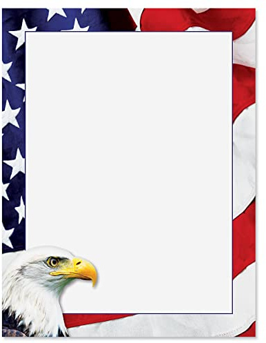 American Eagle Patriotic Letter Papers - Set of 25, American Flag stationery papers, 8 1/2 x 11, compatible computer paper, Patriotic Letterhead, 4th of July flyers, Veterans Day, Memorial Day