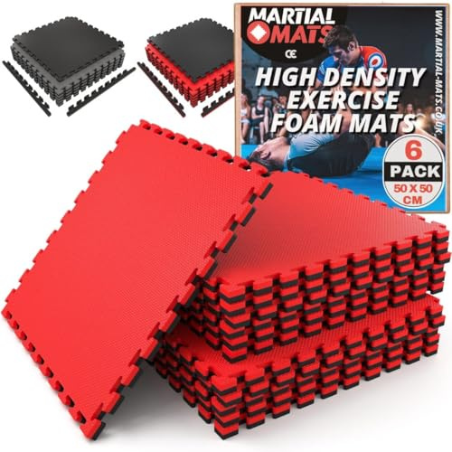 MARTIAL MATS | 2 cm Thick Interlocking EVA Foam Mats | 50x50 cm Non-Slip Exercise Mat with Edging Strips | 24-piece Reversible Floor Tiles | Jigsaw Gym Mats for Home & Garage
