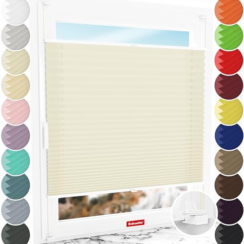 Schuette® Plissee ohne Bohren ● Premium Kollektion: Vanilla Ice Cream (Creme) ● 80x80cm (Breite x Höhe) ● Suprafix Faltrollo X Klemmfix Rollo ● Blitzschnelle Montage inkl. Video