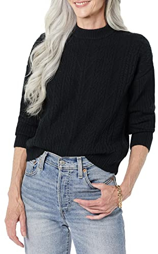 Amazon Essentials Pull À Col Rond Torsadé Moderne Doux Au Toucher (Disponible en Grande Taille) Femme, Noir, L