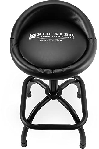 ROCKLER Pneumatic Shop Stool w/Backstop – Matte Black Garage Stools for Workbench Resists Corrosion, & Scratches - Workshop Stool w/Cushioned Vinyl Seat for Comfort - Shop Organization