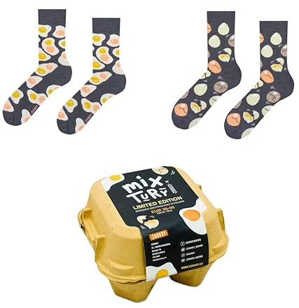 ZOOKSY - Lustige Bunte Socken für Damen und Herren (2 Paar) I Funny Socks I Verrückte Motivsocken mit Baumwolle I Bunt Motiv Socke I Eier Motive I Große: 36-40