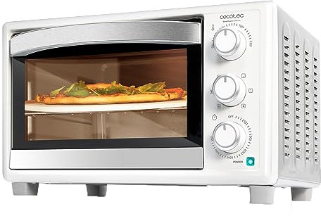 Cecotec Horno de sobremesa Bake&Toast 2600 White 4Pizza, 26 L, 15500 W, Incluye piedra Pietra Pizza para resultado tradicional, 6 funciones, Bandeja recogemigas.