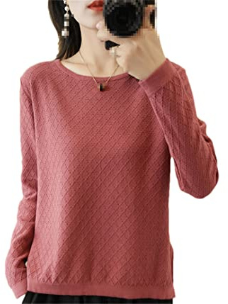 Suéter de punto fino de algodón para mujer Hamthuit con cuello redondo, sólido, de primavera, para mujer, ropa exterior, top de punto, M