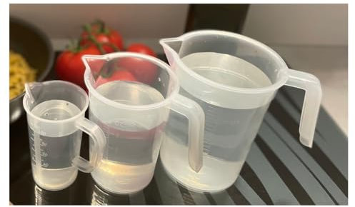 Messbecher Set 3 Stück 100ml 250ml 500ml Messbecher Kunststoff bruchsicher mit Skala Messbecher mit Griff transparent für Küche, Labor, Waschmittel