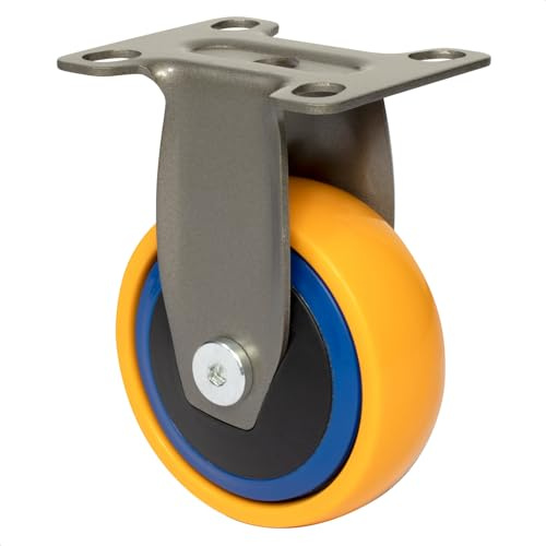 WAGNER Design - 3C - Bockrolle/Apparaterolle/Transportrolle/Möbelrolle - gelb/blau, Softlauffläche, Durchmesser Ø 75 mm, Bauhöhe 100 mm, Anschraubplatte 60 x 70 mm, Tragkraft 75 kg - 01247501