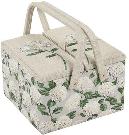 Hobby Gift Large Sewing Craft Hobby Storage Box, Twin Lid, Square, Hydrangea, 25 x 25 x 17cm