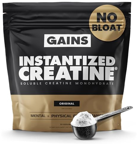 Gains in Bulk Instantized Creatine Monohydrate for Men & Women, Soluble Creatine Powder, Supports Muscle Building, Strength and Performance, Bodybuilding Supplements, Unflavored, 30 Servings