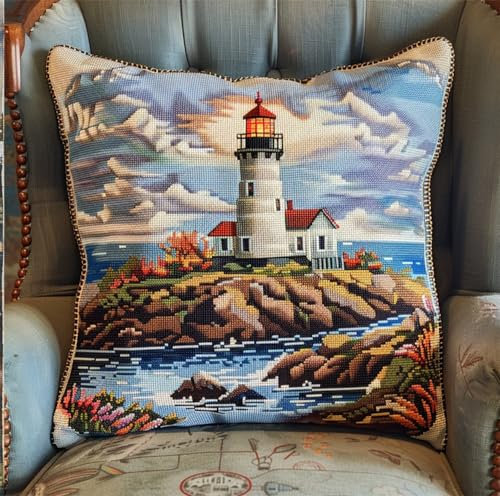 kitphoenix Knüpfkissen Zum Selber Knüpfen Knüpfen Set Knüpfteppiche Setleuchtturm3D Handgemachte Geschenke Knüpfteppich Für Kinder Und Erwachsene Knüpfset 43Cm X 43Cm