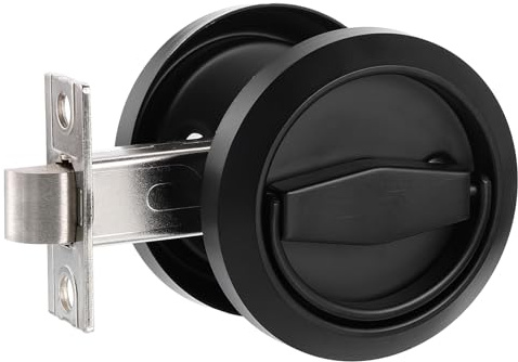 PATIKIL Round Recessed Door Lock, Stainless Steel 304 Hidden Recessed Cup Door Handle, Furniture Pulls Latch Knob for Privacy Pocket Door, Black