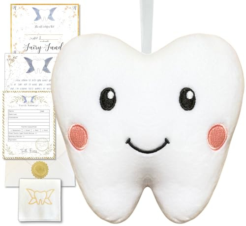 20 Moments of Tooth Squishie Tooth Fairy Pillow with Pocket and Poem to Invite Tooth Fairy - Tooth Fairy Tooth Holder Plushie, Coy
