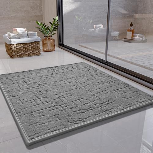 SIXHOME 60*60cm Hellgrau Badteppich Super Saugfähig Rutschfest Waschbar Mit Gummirückseite für Dusche Badezimmer Badewanne