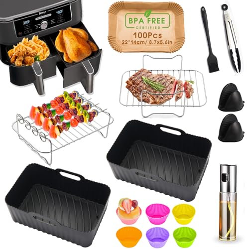 HUMTEOXI Accessoires pour Air Fryer,Accessoires de Friteuse à Air pour Ninja Foodi Dual AF300EU, AF400EU,Ninja Air Fryer Accessoires,Sans BPA,Passe au Lave-Vaisselle
