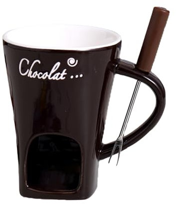 200ml Porcelain Chocolate Fondue Mug with Forks, Ceramic Cheese Melting Cup Warmer Mug for Candy Snack Caramel Party (A)
