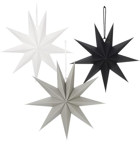 Nordstern Papier Stern 3er Set -Weihnachtsdeko für Fenster - Weihnachtsstern zum aufhängen - 30 cm - Schwarz, Weiß, Grau
