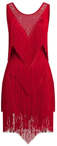 EFOGEP Women's Tassel Latin Dance Dress 1920s Gatsby Flapper Dress | Sleeveless Fringe Fancy Cocktail Party Dresses Tango Samba Cha Cha Clubwear Ballroom Costumes